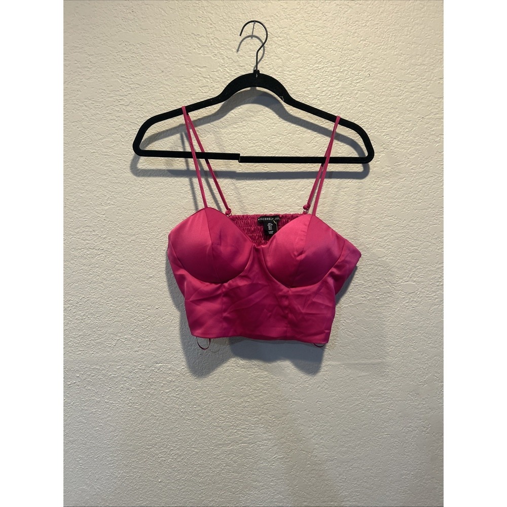 Sincerely Jules Satin Bustier Top Molded Cups and Delicate Spaghetti Straps L